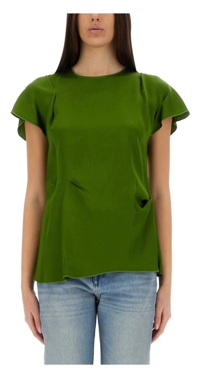 Victoria Beckham Draped Pleat Satin Top in Algae Green UK 6 US 2